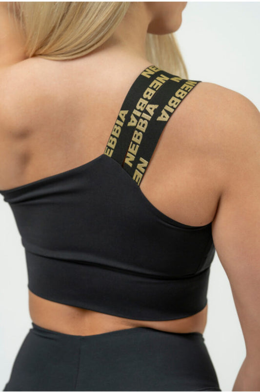 NEBBIA Intense INTENSE Asymmetric Black/Gold Sportinė Liemenėlė / Braletė