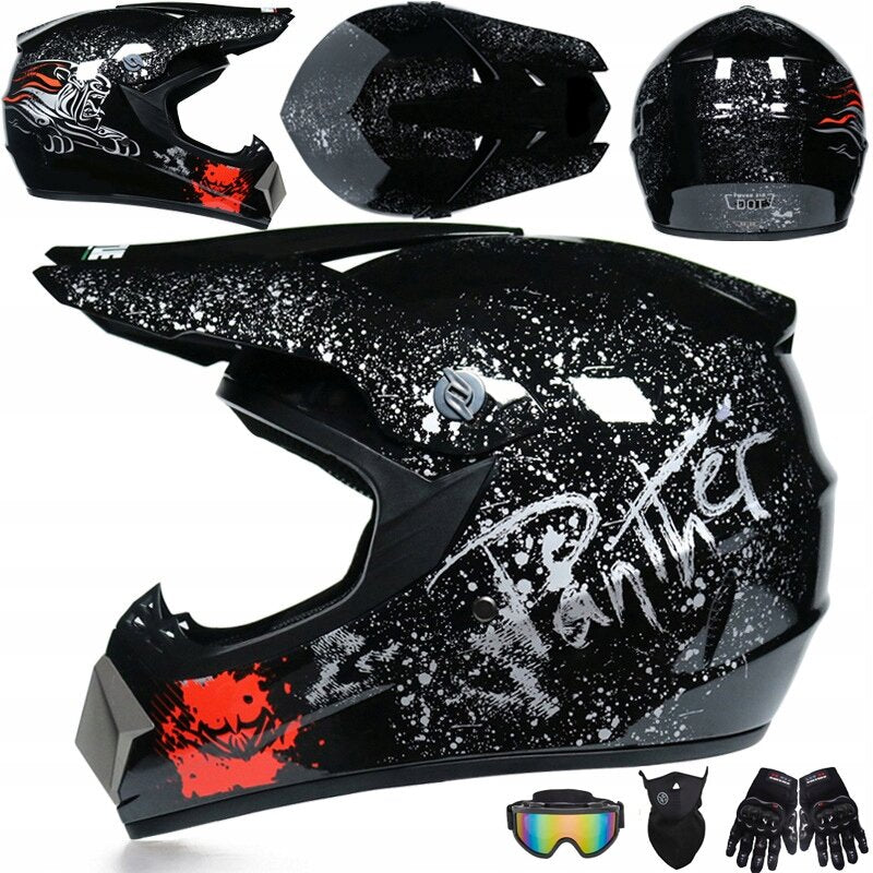 Motokroso BMX šalmas komplektas vaikams 53-54cm - visureigių akiniai + pirštinės