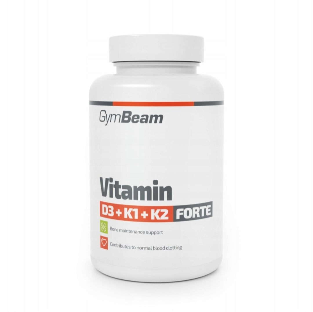 VITAMINAS D3 K1 K2 FORTE IMUNITETAS RAUMENIMS SVEIKIEMS KAULAMS - GymBeam 120 kapsulių
