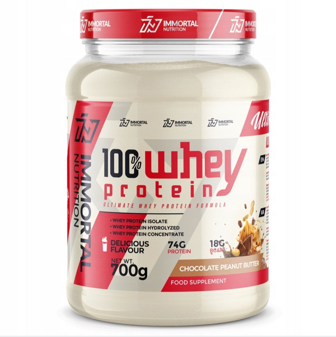IMMORTAL 100% WHEY PROTEIN WPC WPI WPH Baltymai 700g Šokolado ir Riešutų sviesto