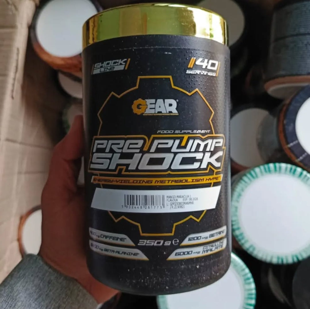 Gear Nutrition PRE PUMP SHOCK pre-workout papildas 350g Mango