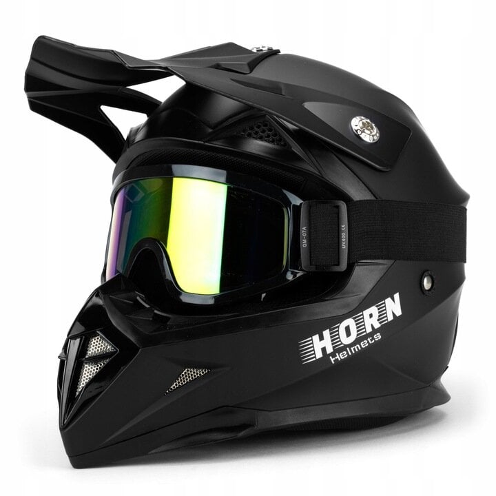 Cross motokroso keturračių BMX motociklų šalmas + akiniai