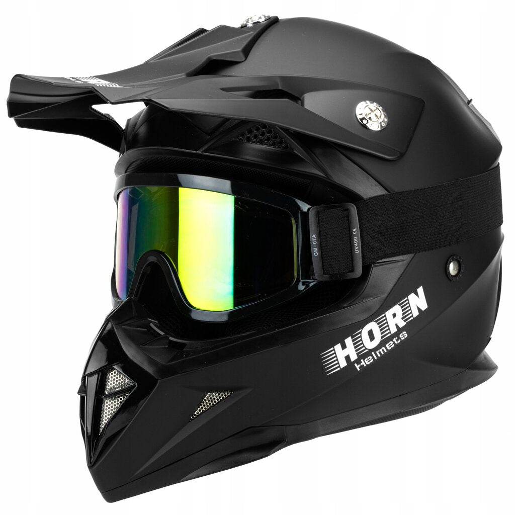 Cross motokroso keturračių BMX motociklų šalmas + akiniai