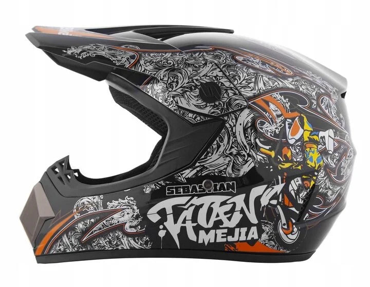 Dviračių, BMX, Enduro, motokroso šalmas + pirštinės + balaklava + akiniai