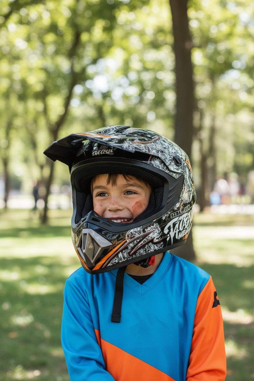 Dviračių, BMX, Enduro, motokroso šalmas + pirštinės + balaklava + akiniai