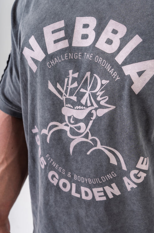 NEBBIA Washed Oversized GOLDEN AGE marškinėliai, Juodi