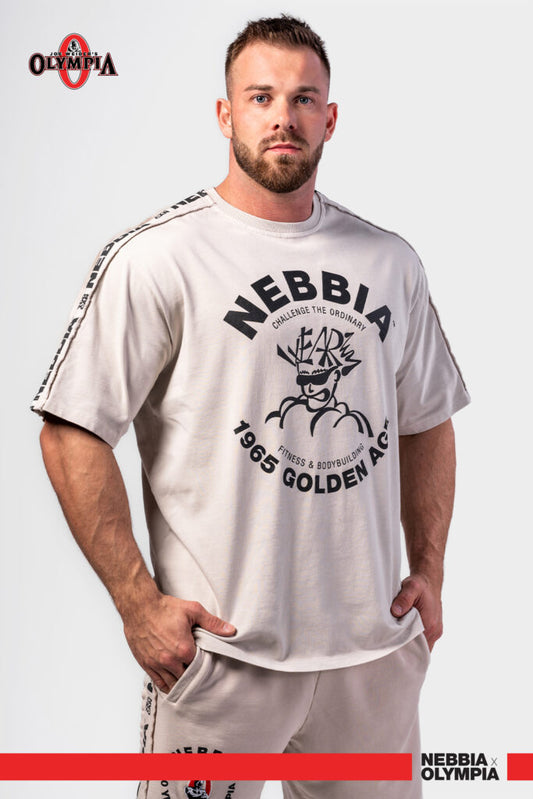 NEBBIA Washed Oversized GOLDEN AGE marškinėliai, šviesiai pilki