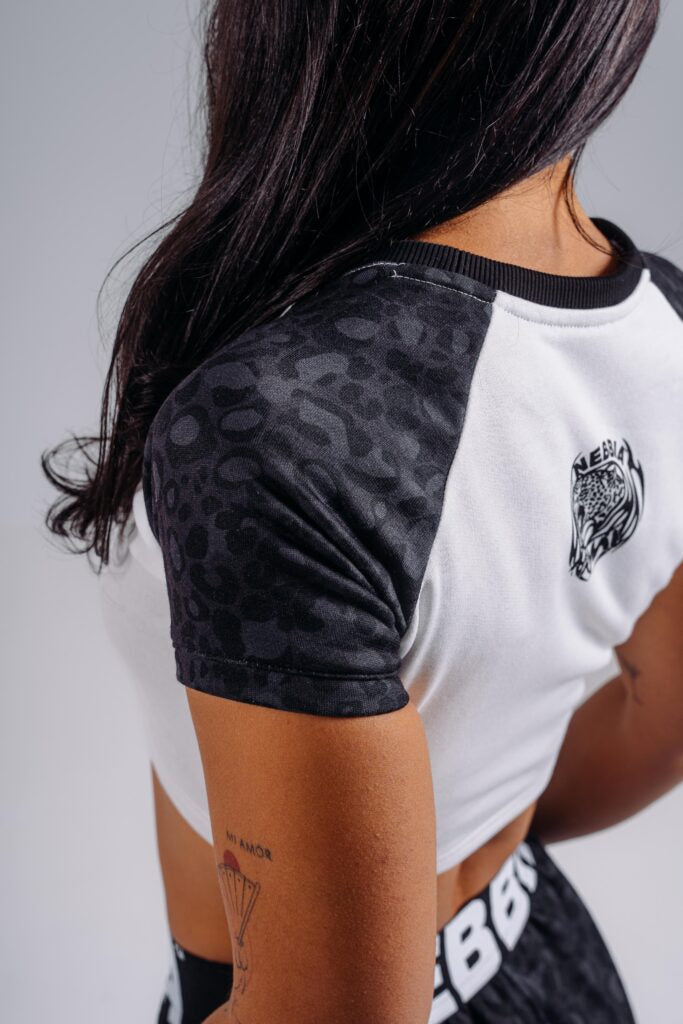 NEBBIA Leopard Primal '97 Crop Top Marškinėliai, Balta-Juoda
