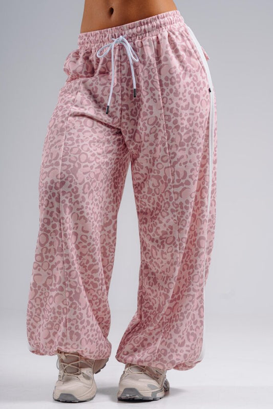 NEBBIA Leopard Primal Plačios Baggy Kelnės, Rožinės