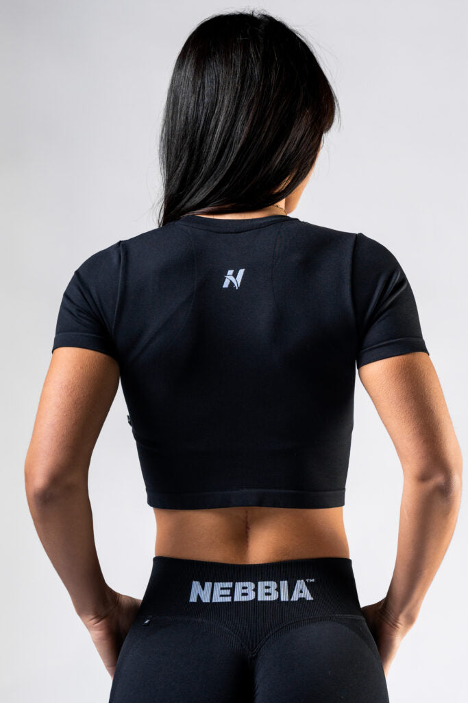 NEBBIA Top POWER Crop Top Palaidinė trumpomis rankovėmis, Juoda