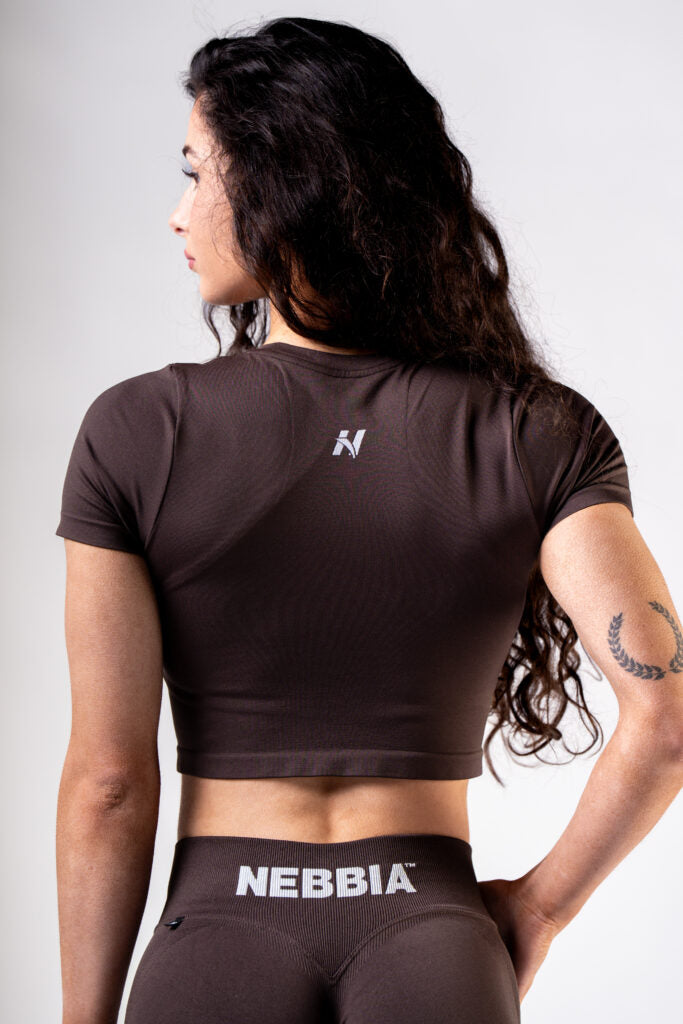 NEBBIA Top POWER Crop Top Palaidinė trumpomis rankovėmis, Ruda