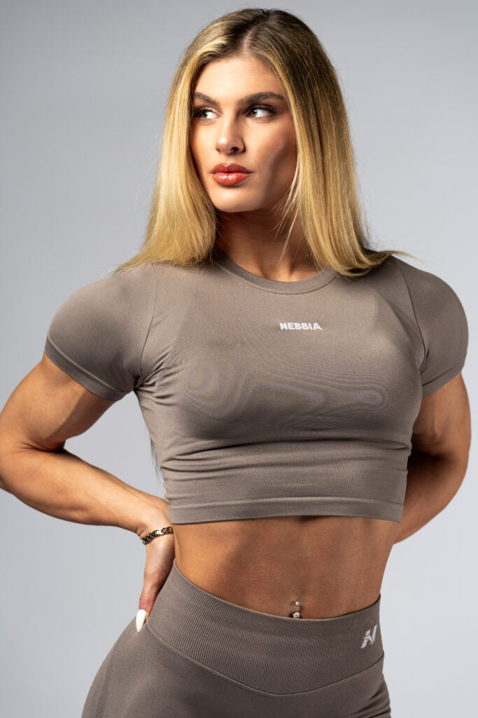 NEBBIA Top POWER Crop Top Palaidinė trumpomis rankovėmis, Rusva