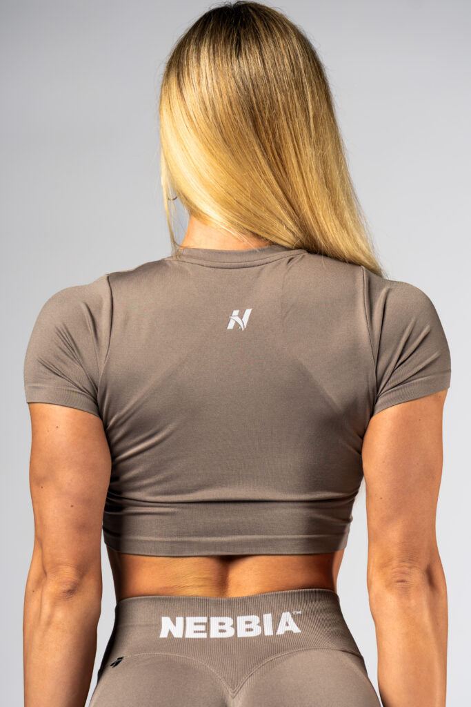 NEBBIA Top POWER Crop Top Palaidinė trumpomis rankovėmis, Rusva