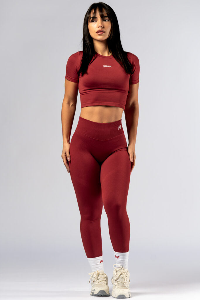 NEBBIA Top POWER Crop Top Palaidinė trumpomis rankovėmis, Raudona