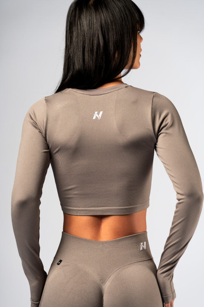 NEBBIA Top POWER Crop Top Palaidinė ilgomis rankovėmis, Šviesiai ruda
