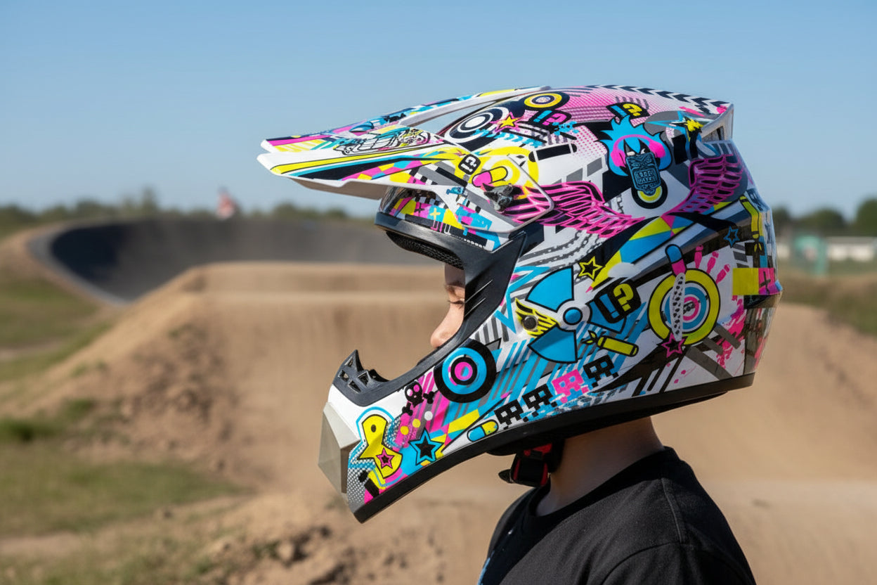 Keturračio BMX Paspirtuko korisini dviračio šalmo + pirštinių + akinių rinkinys