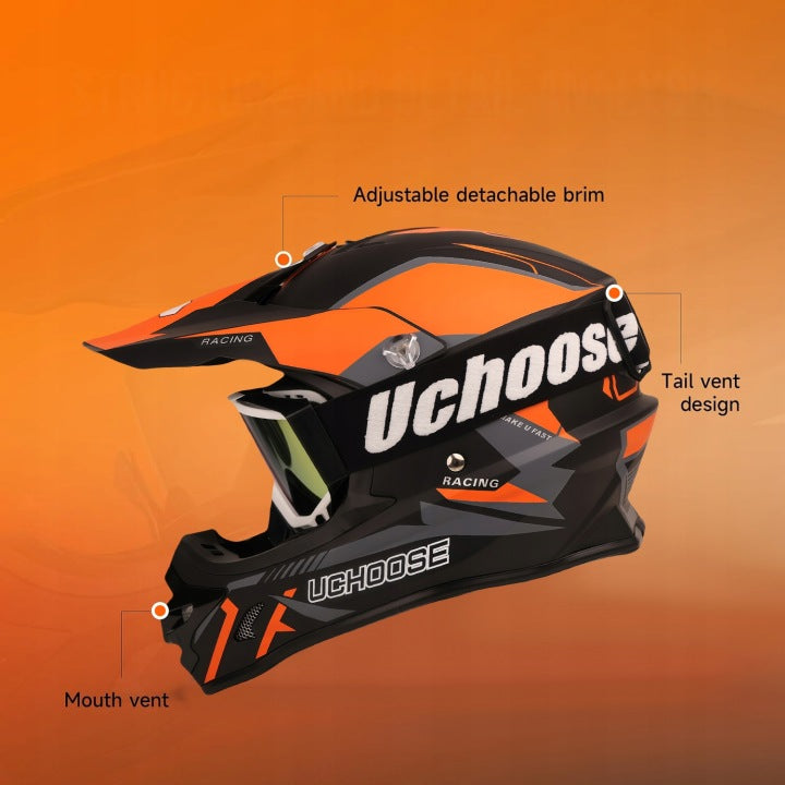 Krosinis pilno veido šalmas BMX, Motokrosui + akiniai, pirštinės