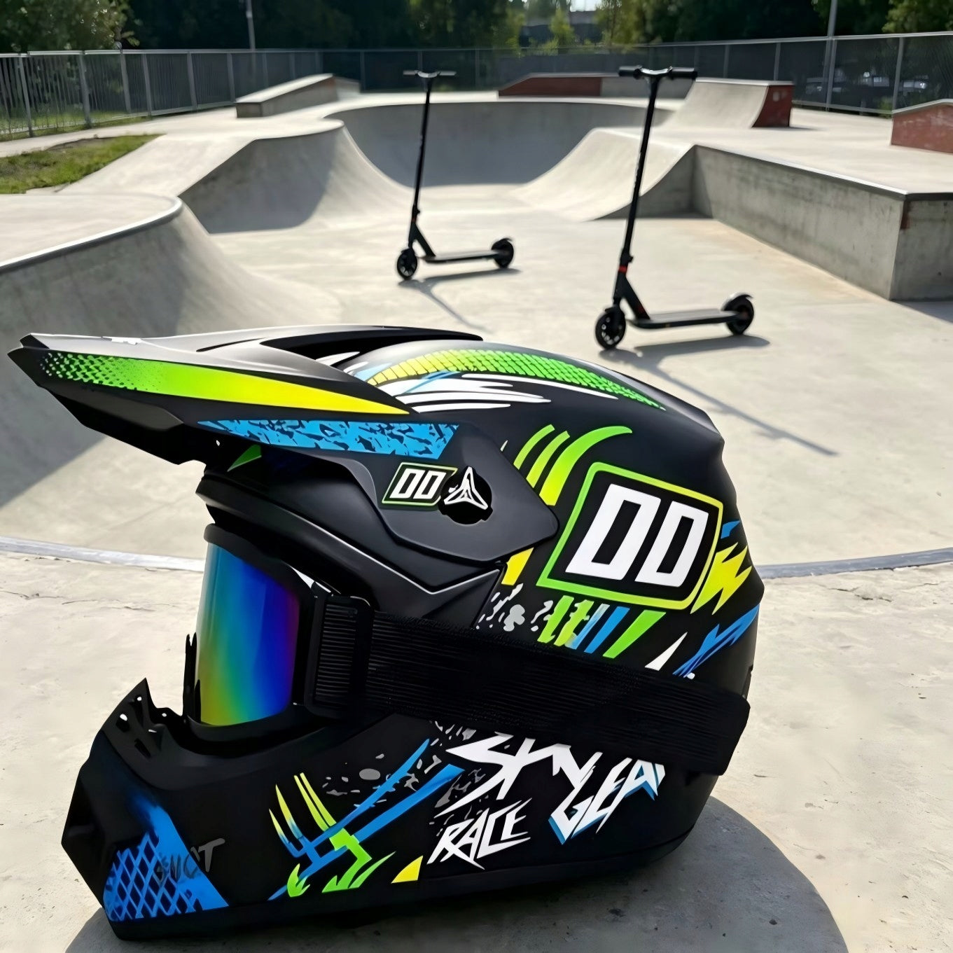 Dviračių, BMX, paspirtukų, motokroso šalmas + pirštinės + balaklava + akiniai