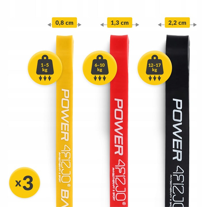 POWER BAND 4FIZJO ilgų treniruočių gumų rinkinys, 3 vnt.