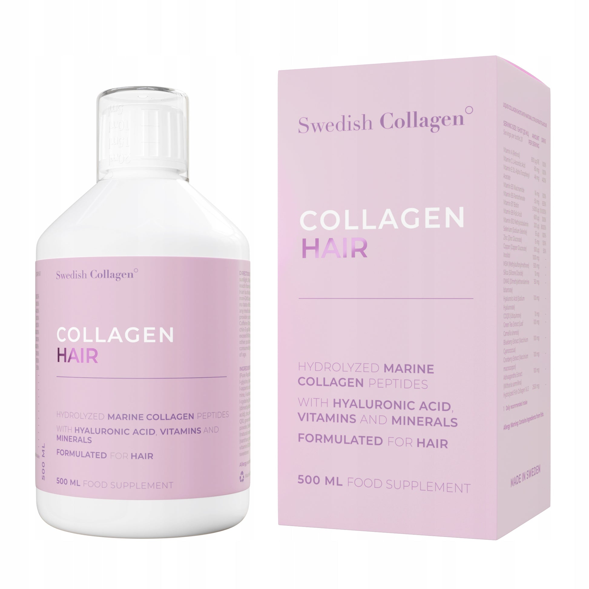 Švediško kolageno hidrolizuotas kolagenas plaukams 1 ir 3 tipo, sveikiems plaukams 500 ml