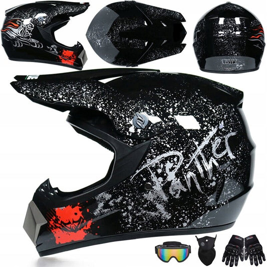 Motokroso BMX šalmas komplektas vaikams 53-54cm - visureigių akiniai + pirštinės