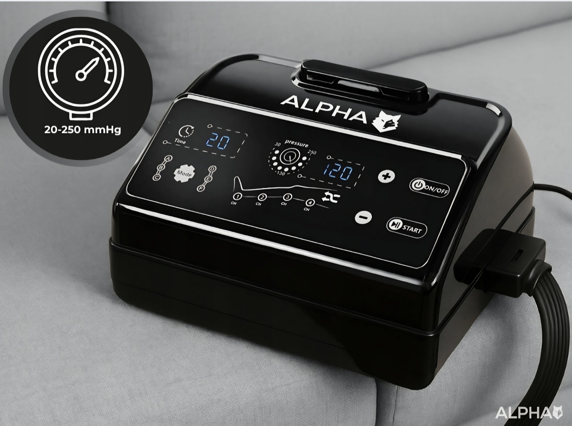 Alpha AMP-04 – automatinio limfodrenažo aparatas / masažuoklis kojoms