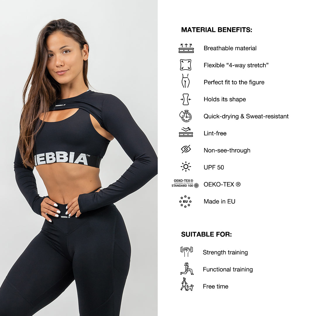 NEBBIA Fitness Bolero TRUE HERO Crop top palaidinė, Juoda
