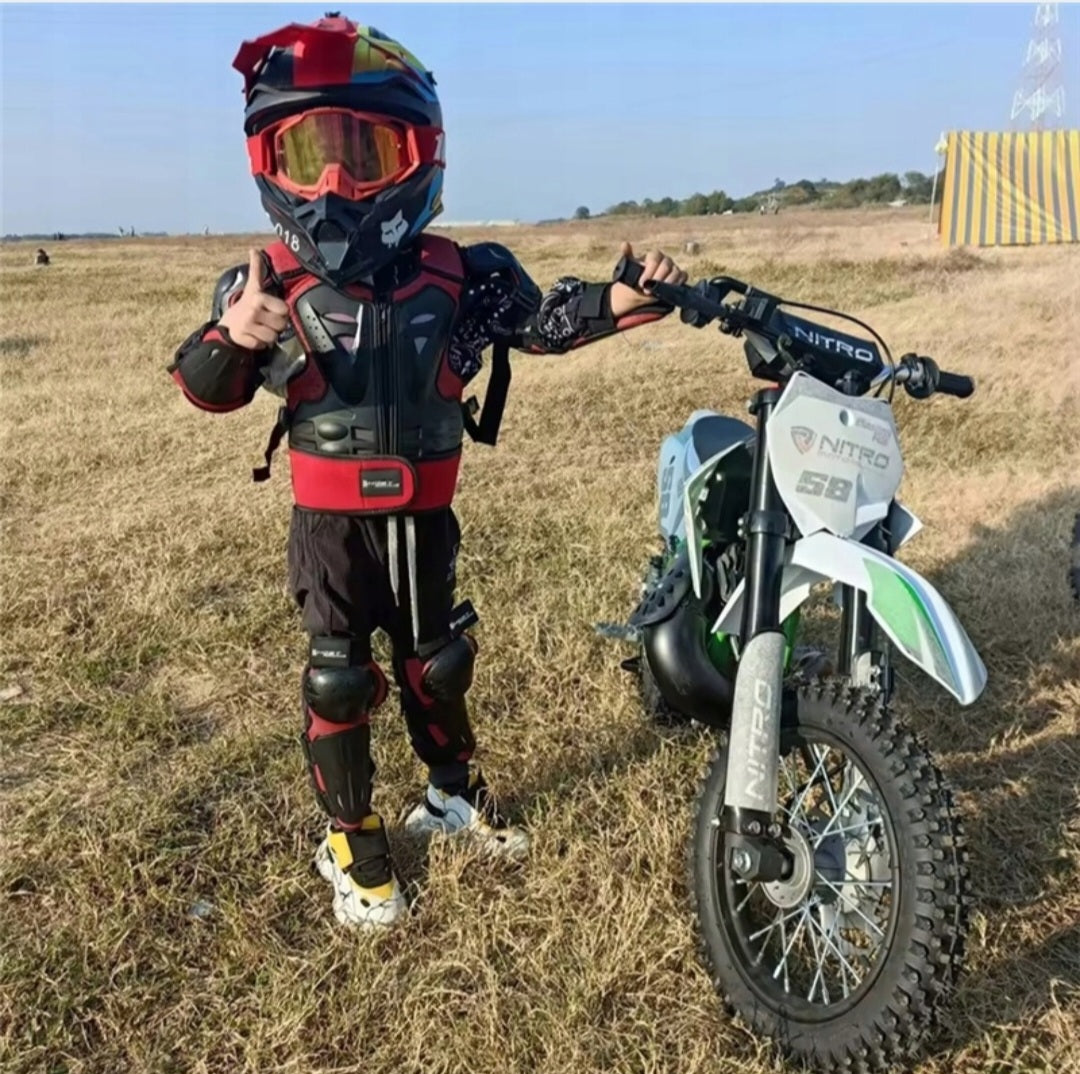 Šarvų rinkinys 5–13 metų vaikams apsaugos motokrosui, riedučiams, BMX, keturračiui, juoda-raudona
