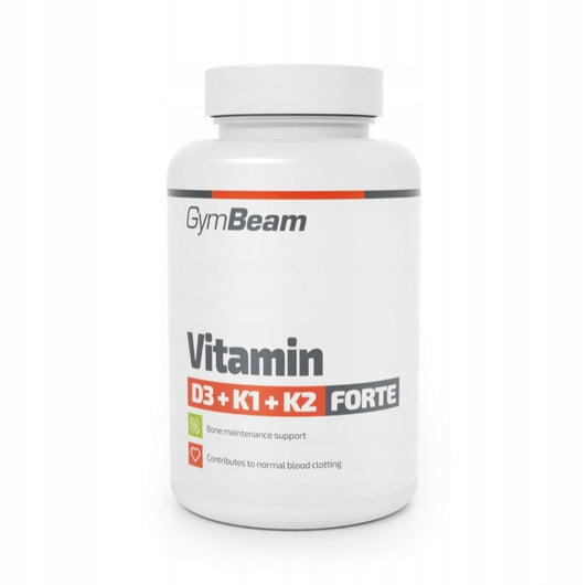 VITAMINAS D3 K1 K2 FORTE IMUNITETAS RAUMENIMS SVEIKIEMS KAULAMS - GymBeam 120 kapsulių