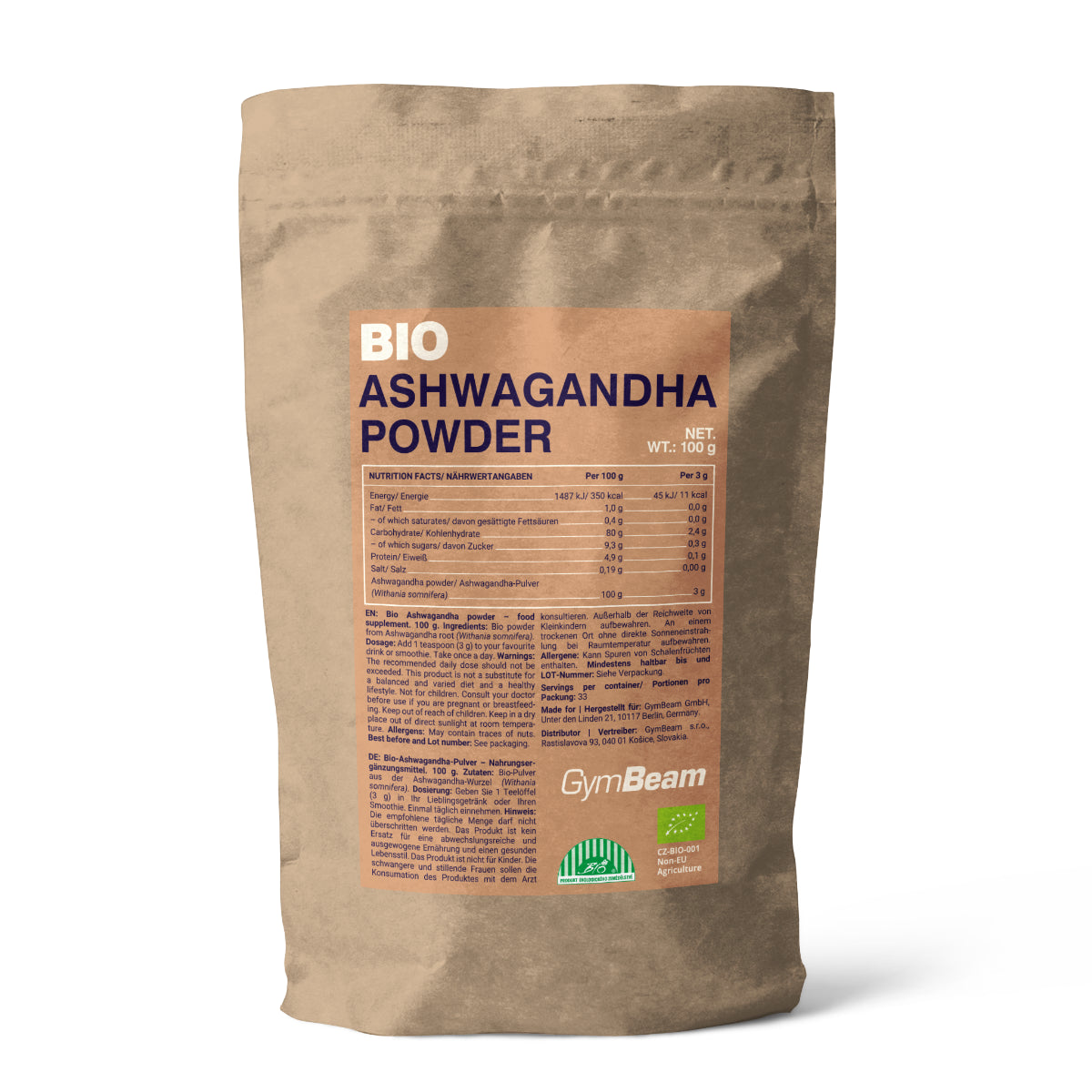 Ashwagandha milteliai GymBeam Bio, 100g