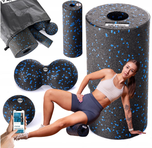 Masažo ir raumenų regeneracijos rinkinys FIZYO – masažo voleliai ir kamuoliukai