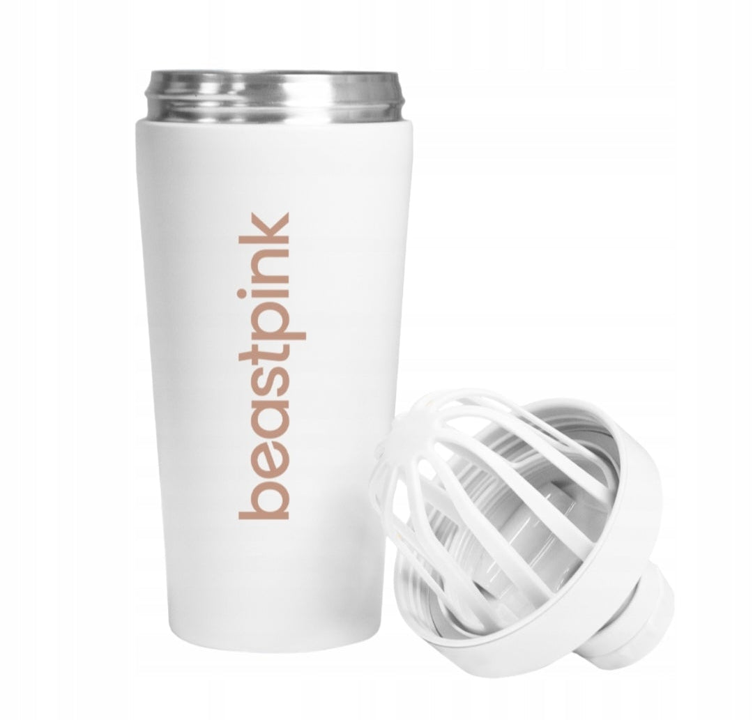 Nerūdijančio plieno plaktuvė su termomikseriu BeastPink 650ml, balta